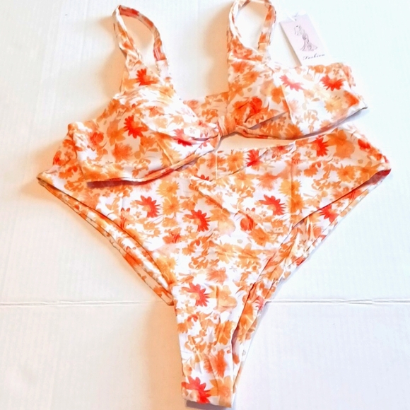 Orange Floral Cheeky Bikini Swimsuit - Picture 2 of 8